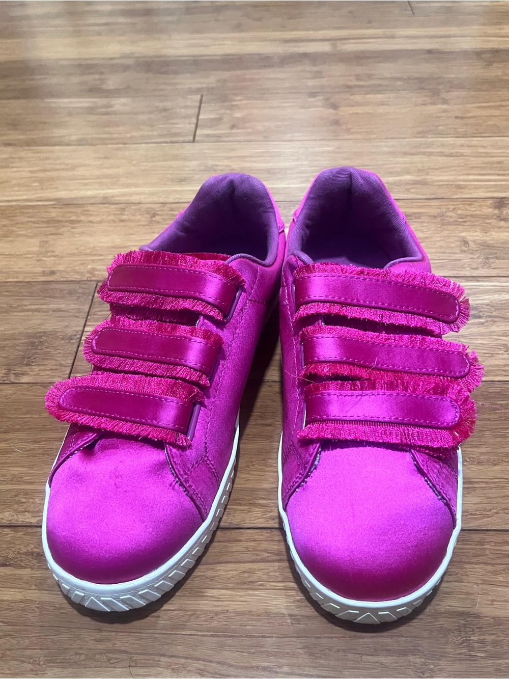 Tretorn Pink/Fuscia Satin Velcro Fringe Sneakers